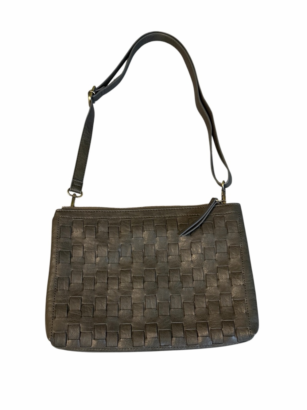 Joy Susan Quinn Woven Vegan Leather Convertible Crossbody Clutch Charcoal #2258 - Picture 1 of 7